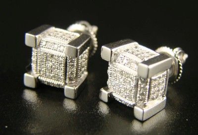 ICE CUBE BLOCK MENS/LADIES DIAMOND STUD EARRINGS 9 MM  