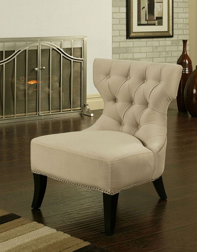   Cream Microfiber Fabric Tufted Back Living Room Suede Chair  