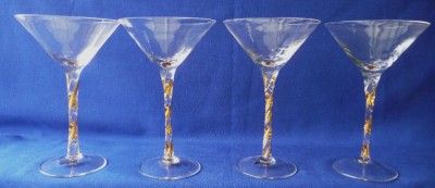 NIB Circleware MARTINI GLASSES Gold Swirls Long Stem  