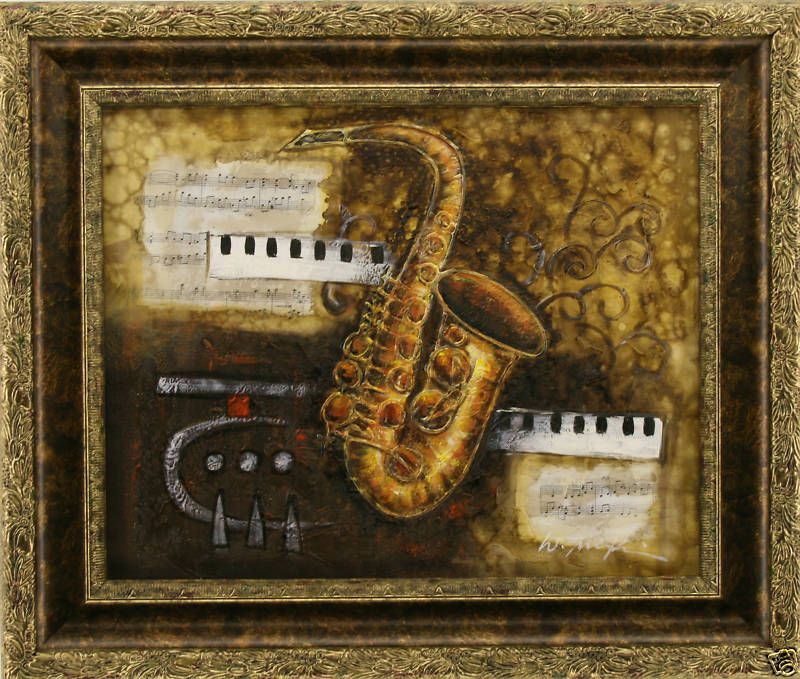 Music Abstract Saxophone Piano Jazz FRAMED OIL PAINTING  