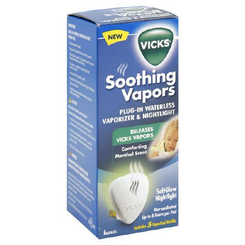 VICKS SOOTHING VAPORS PLUG IN WATERLESS VAPORIZER~5 REFILLS SEALED 