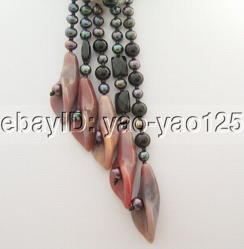 Charming5Strds Black Pearl&Agate&Onyx Necklace  