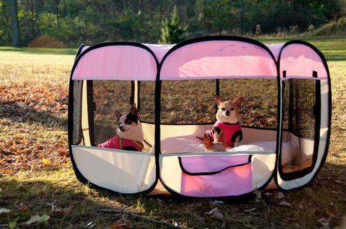 Portable Pet Kennel Playpen Collapsible Travel Med Pink  