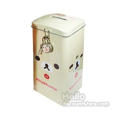 Rilakkuma Tin Coin bank / piggy bank Box w/lock Cream  