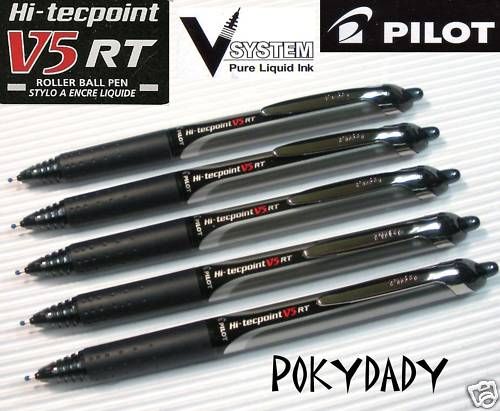 12 Pilot Hi tecpoint V5 RT roller pen retractable BLACK  