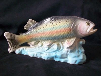 VINTAGE RUBENS RAINBOW TROUT FISH CERAMIC PLANTER VASE G/W MERMAIDS 