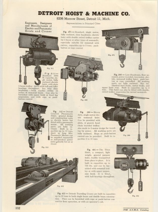 Detroit Hoist Machine Crane Trolley Carrier 1948 AD 40s  