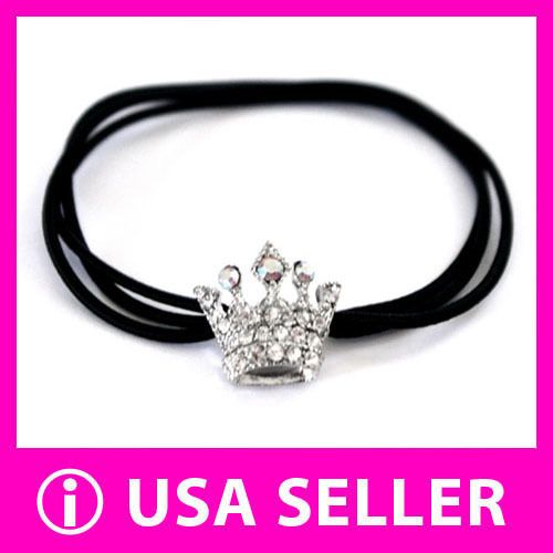 Rhinestone Silver Tiara Ponytail Hair Holder Band 002  