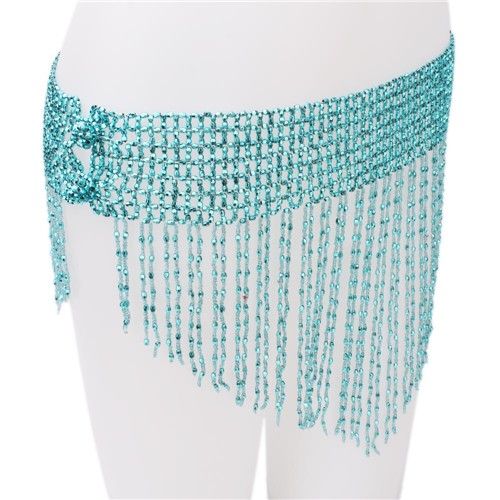 bead belly dance Dancing hip scarf costume peacock blue  
