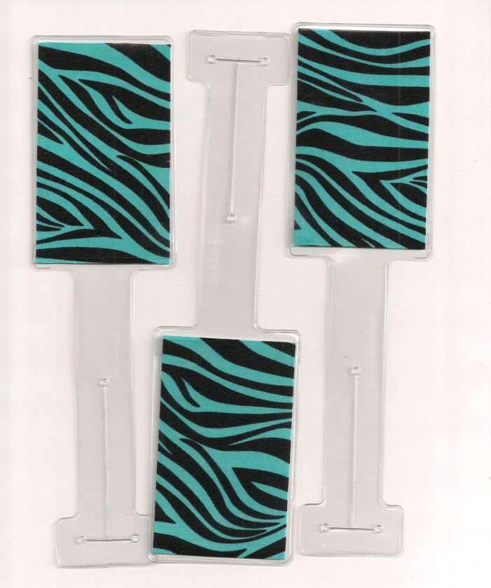 ZEBRA NEON BLUE & BLACK ALLOVER PRINT FABRIC LUGGAGE TAG HOLDERS 3 PC 