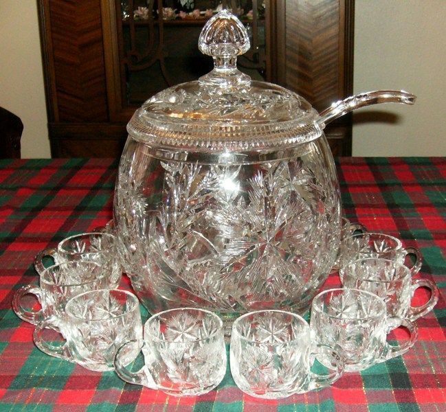 Vintage NACHTMANN Clear Cut Crystal Punch Bowl Set * GERMANY  