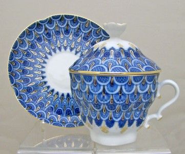 Russian Lomonosov Porcelain Peacock Design Tea Maker NIB  