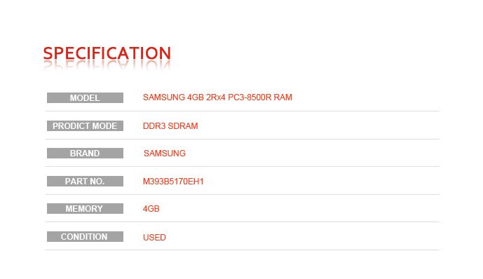 Samsung 4GB 2Rx4 PC3 8500R Server Ram  