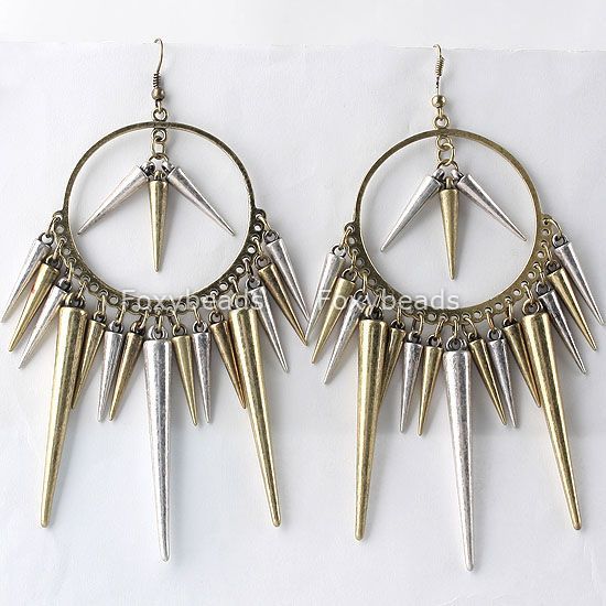   Punk Metal Spike Taper Charm Round Chandelier Earrring Dangle  