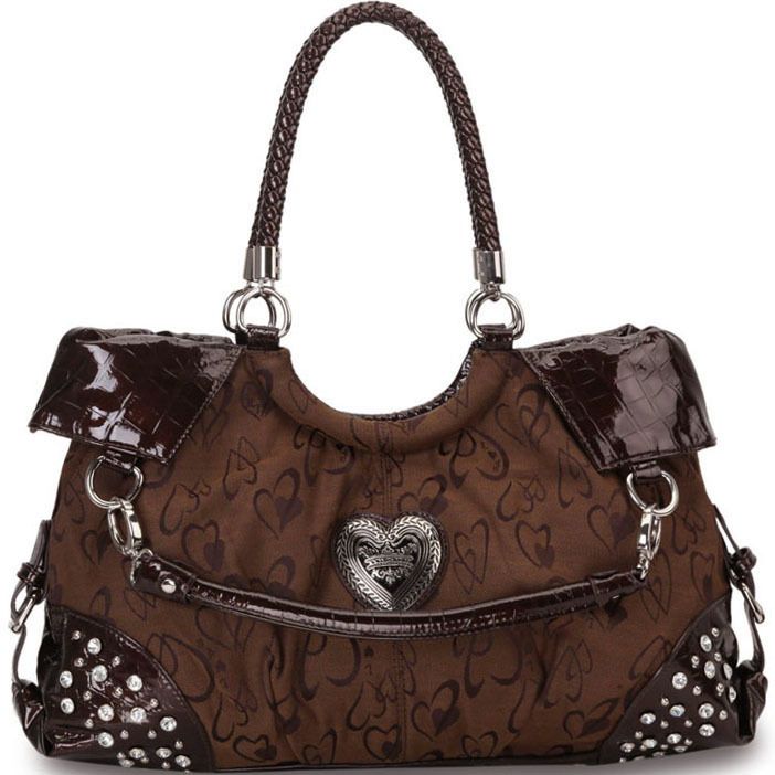  Shoulder bag / Purse jacquard fabric w/Heart design & braided strap 