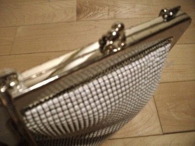 VINTAGE STERLING SILVER WHITE MESH EVENING BAG PURSE SHOULDER HANDBAG 