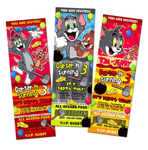 TOM & JERRY AND BIRTHDAY PARTY INVITATION TICKET customizable INVITES 