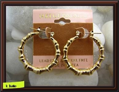 14KT Gold GF Pincatch Bamboo Classic Hoop Earring  