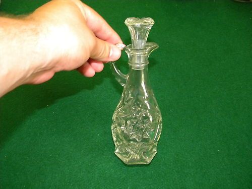 VINTAGE CUT GLASS OIL VINEGAR PITCHER W/ STOPPER STARS  