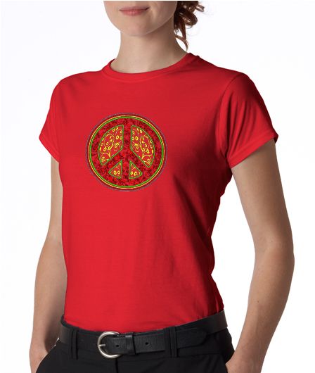 Peace Symbol Vines Floral Ladies Tee Shirt  